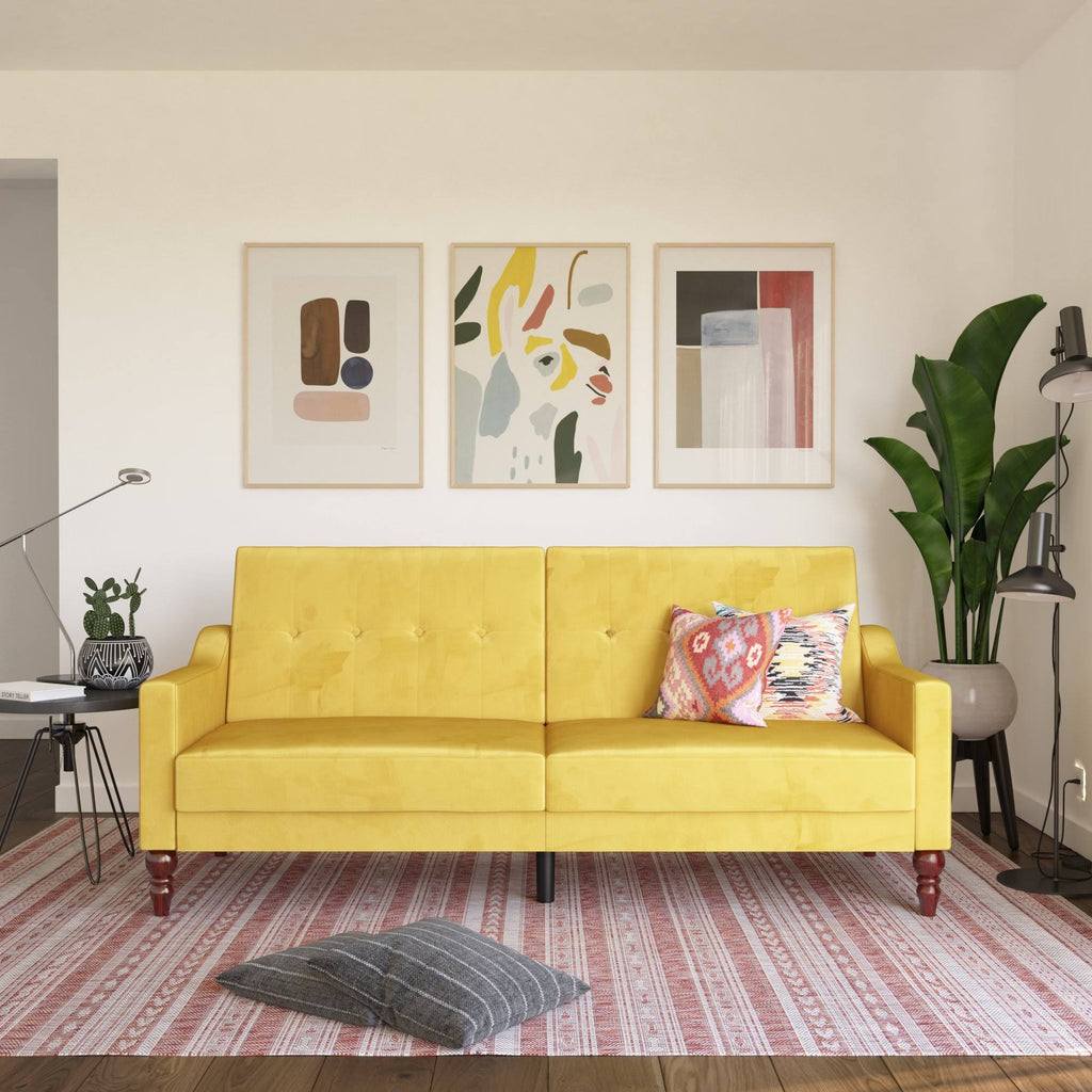 Mustard Coil Futon Convertible Sofa Bed W1095
