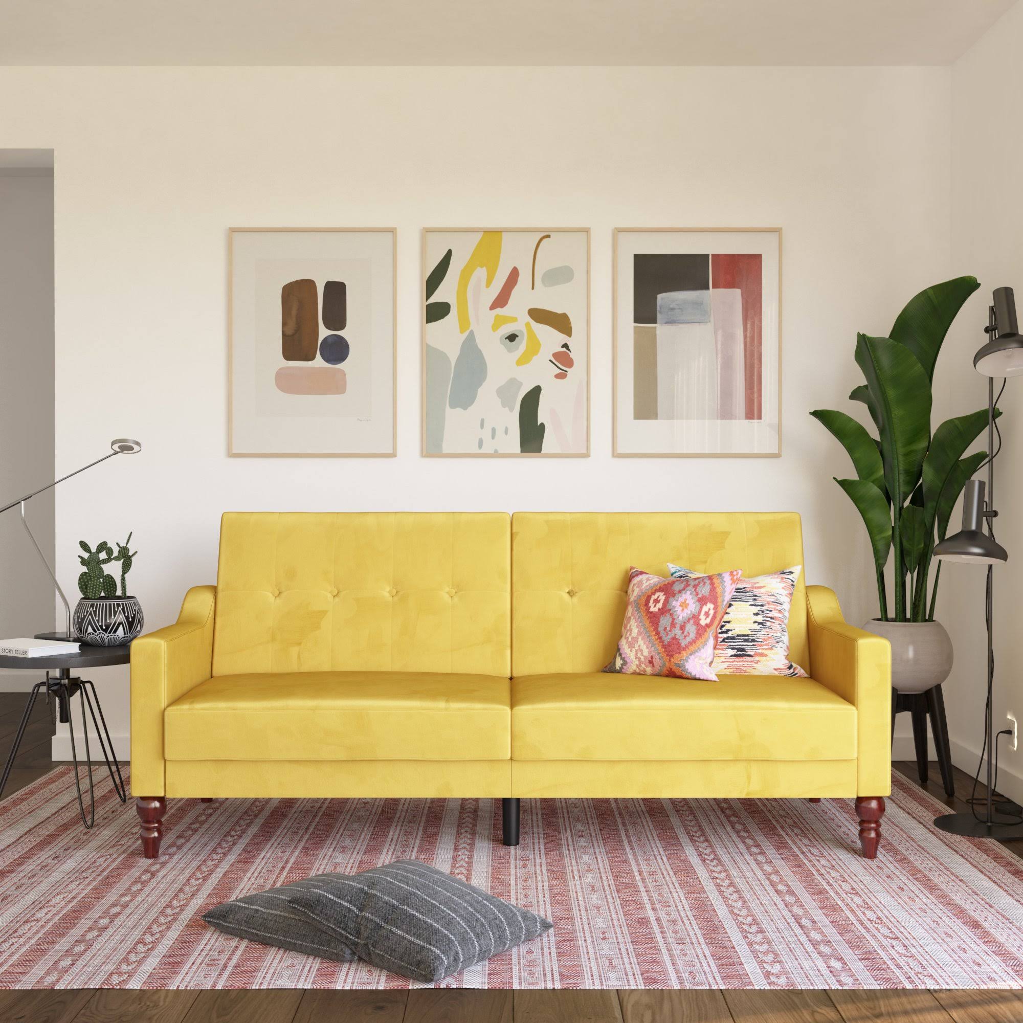 Mustard Coil Futon Convertible Sofa Bed W1095