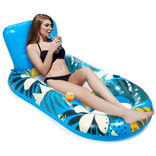 Heavy Duty Inflatable Pool Float with Cup Holder Backrest O431669