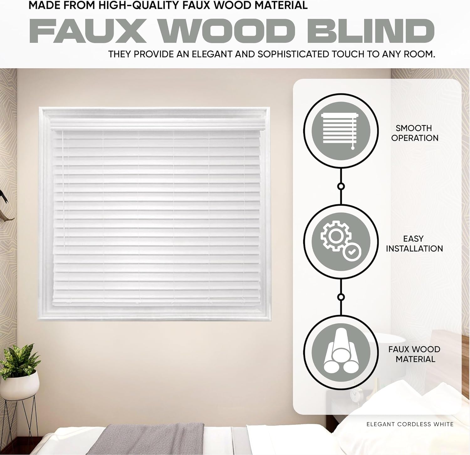 White 2.5 Inch Faux Wood Blind 27.5" W x 72" L Q706871