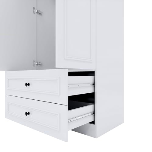 White 4 Door 2 Hanging Rod 4 Drawer Wood Armoire Wardrobe Closet L85267