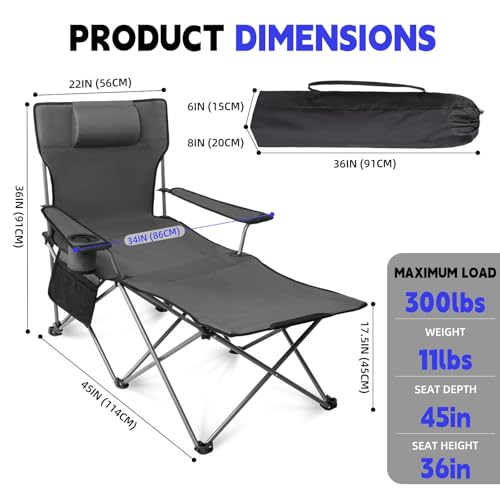 Folding Reclining Camping Chair with Footrest Cup Holder I5856