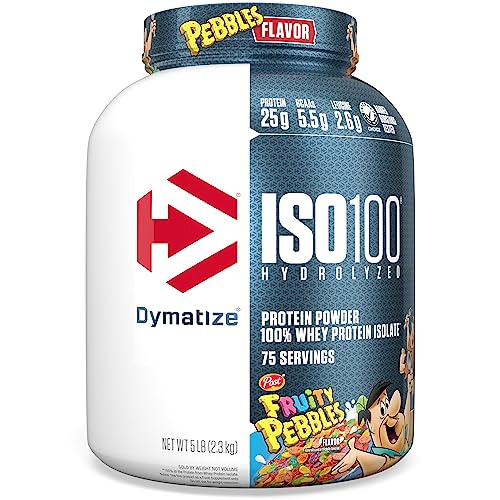 Dymatize x Fruity Pebbles ISO100 Whey Protein Powder Isolate, 25g of Protein, 20 Servings, 5.5g BCAAs, 120 Cal., Gluten Free, 1g Fat, 1g Sugar, 2g Carb Q11063