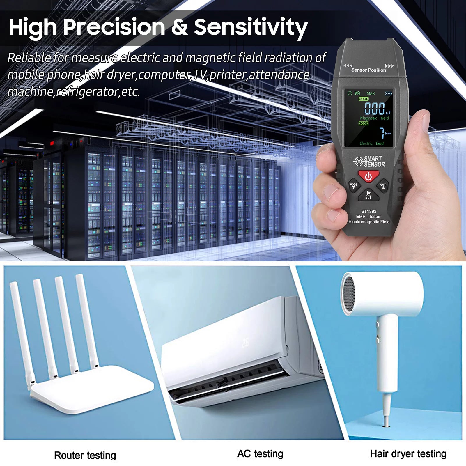 EMF Meter Handheld Digital LCD Electromagnetic Field Radiation Tester P461367