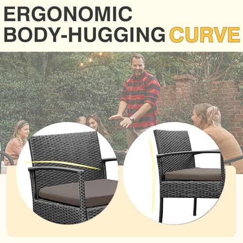 Brown 3 PCS Rattan Conversation Chairs Set Q3040