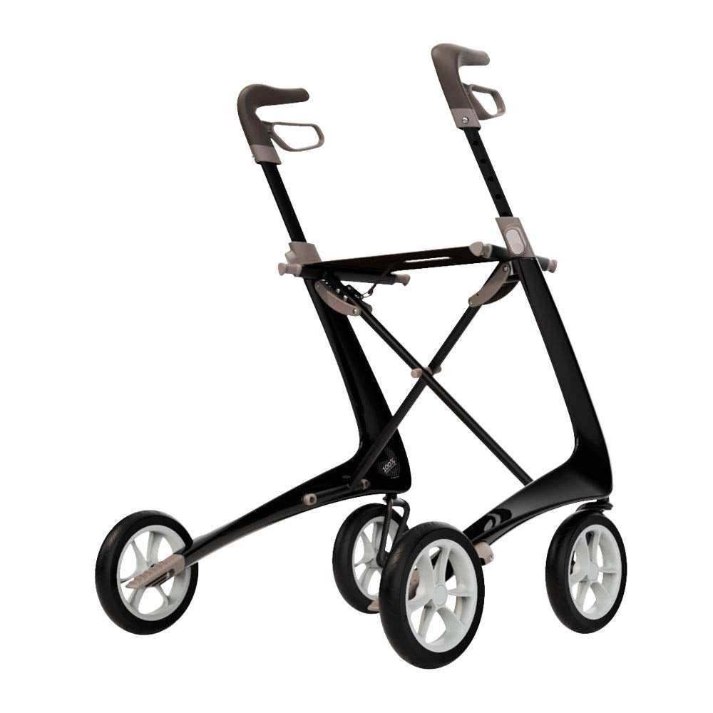 Black Carbon Ultralight Rollator Walker with Organizer Bag, Wide Track, 18.5" x 24" Seat P360429