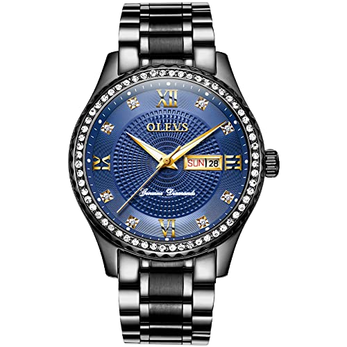 Golden Big Dial Quartz Analog Watch with Day Date Calendar and Stainless Steel Band F789398