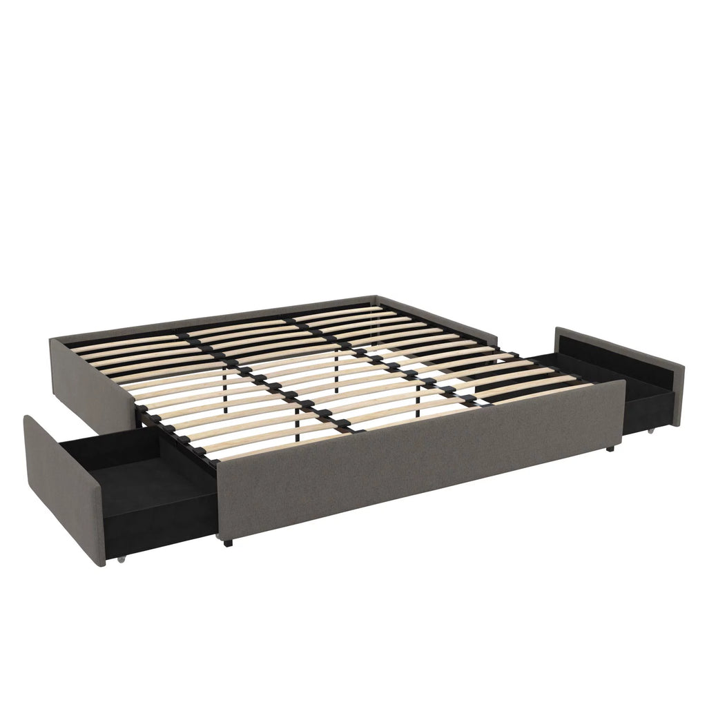 Gray Linen King Platform Bed with Storage B486