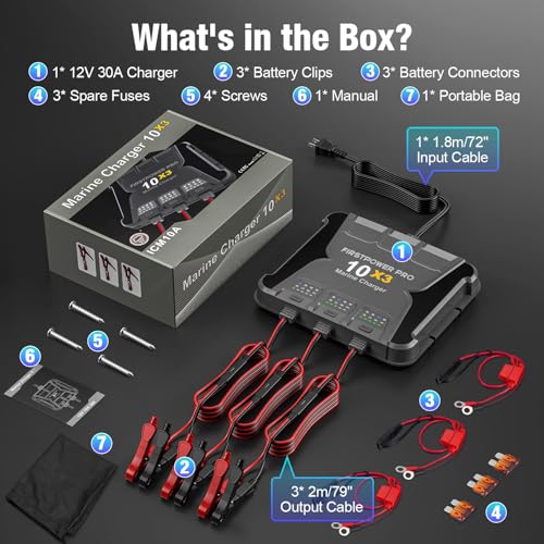 30A 12V Waterproof Onboard Battery Charger for SLA/AGM, Lithium, Calcium & Deep-Cycle Battery L644278