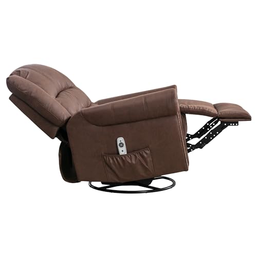 Brown Leather Swivel Rocker Recliner with Massage & Heating O920