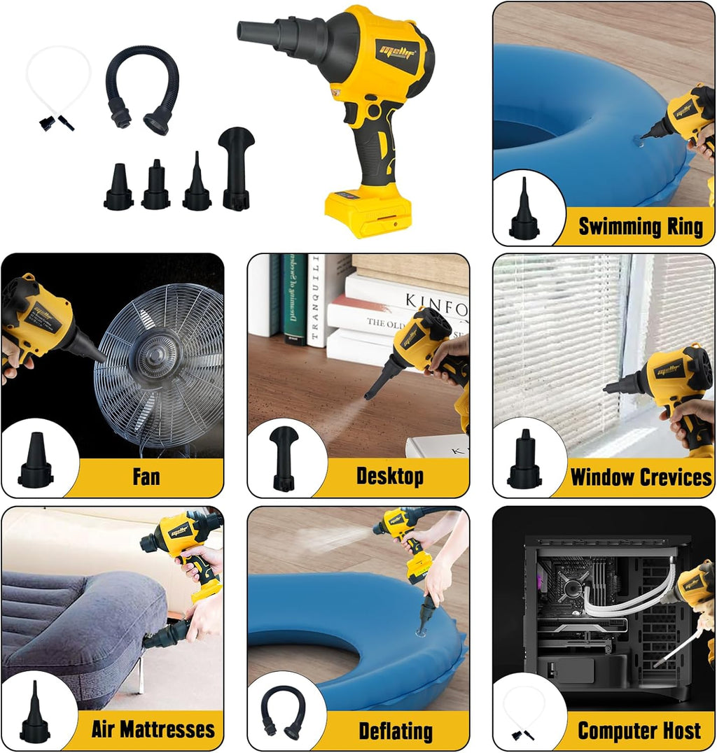 Cordless Air Pump Air Duster for Dewalt 20V Battery, Handheld Brushless Compressed Air Mattress Pump Air Blower with 3 Speeds & 7 Nozzles L25618