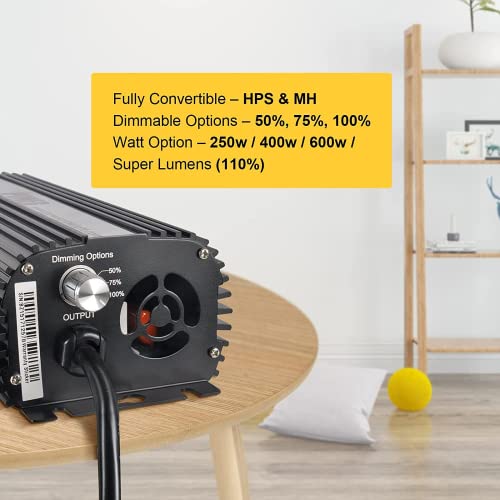 600 Watt HPS MH Digital Dimmable Grow Light System with Air Cooled Reflector Hood Set P61993