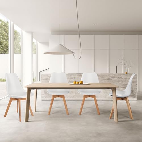 White PU Leather Dining Chairs Set of 4 with Wood Legs J266902