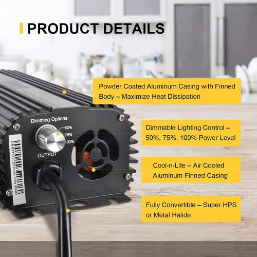 600 Watt HPS MH Digital Dimmable Grow Light System with Air Cooled Reflector Hood Set P61993