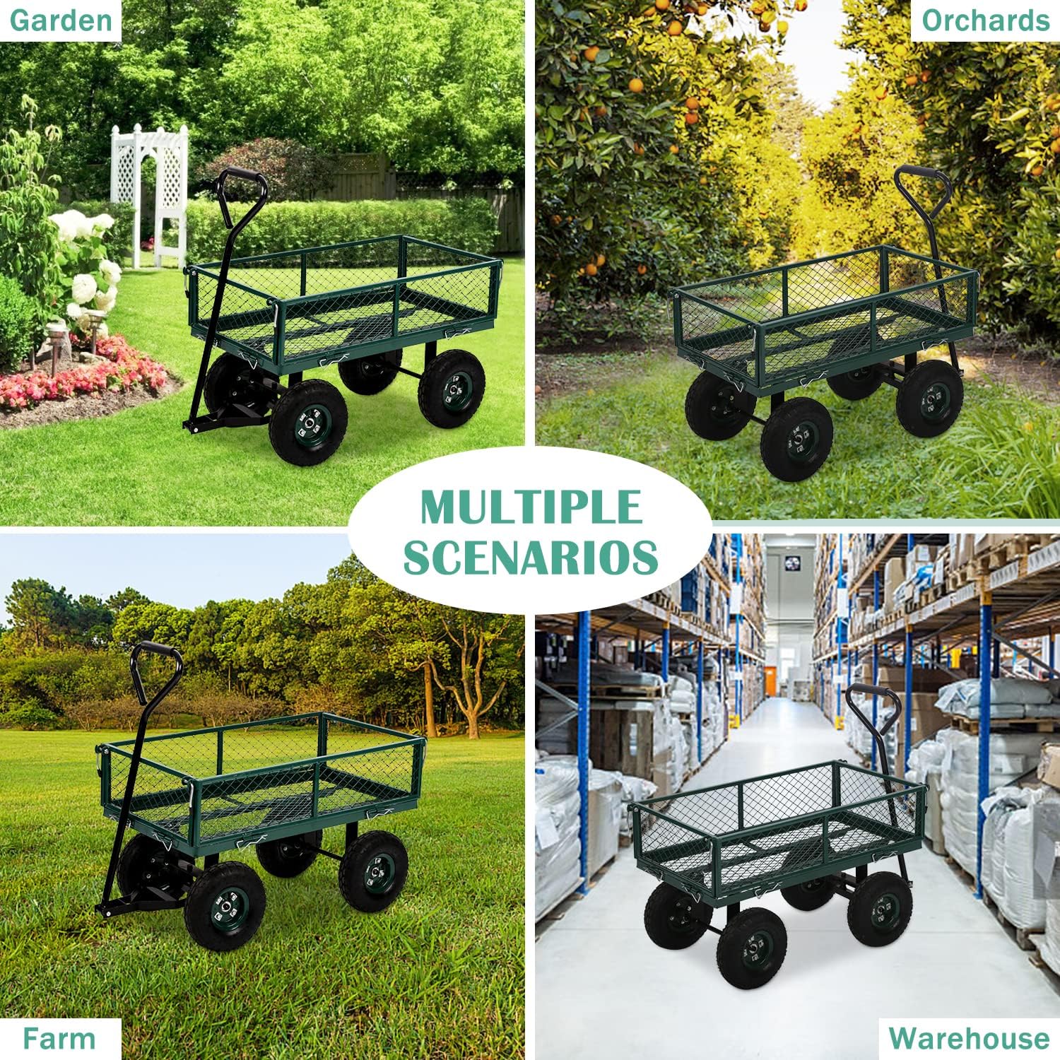 Heavy Duty Utility Wagon Garden Cart with Removable Sides, 400lb Weight Capacity, Folding Collapsible Wagon D1998