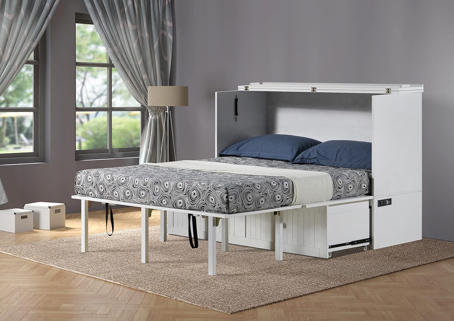 White Queen Murphy Cabinet Chest Bed with Charging Station 6 Inch H4763