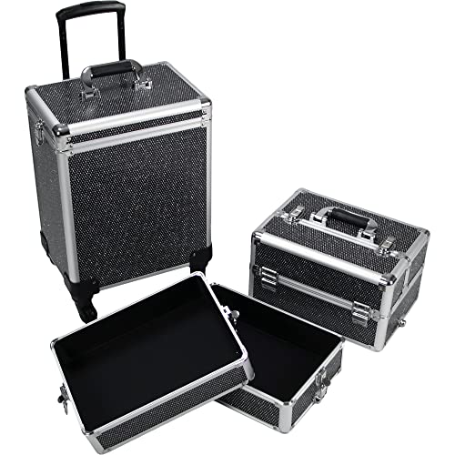 Silver Aluminum Rolling Makeup Train Case with 4 Removable Wheels X455822
