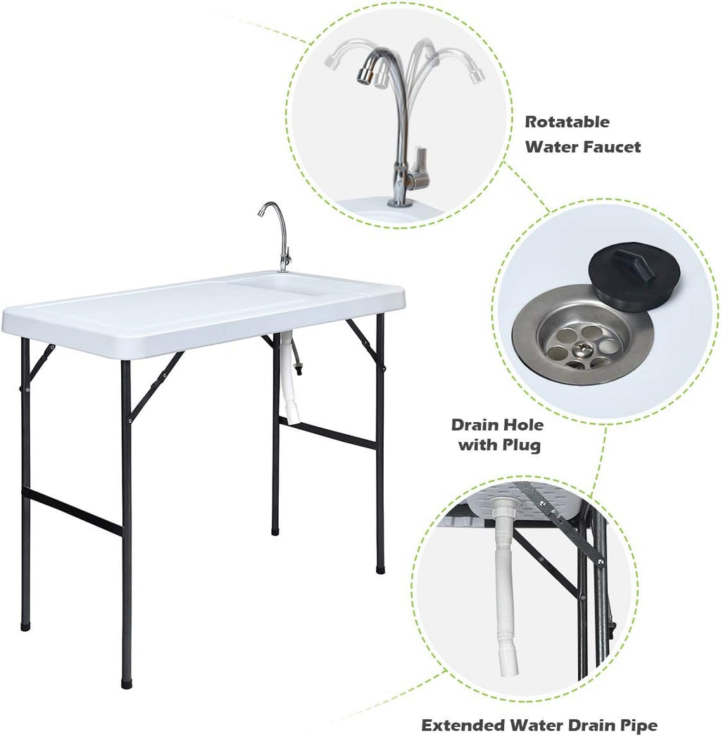 Folding Fish Cleaning Table with Sink and Faucet S63870