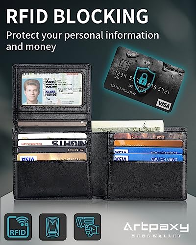 Genuine Leather Bifold RFID Blocking Wallet with 12-13 Card Holders B306