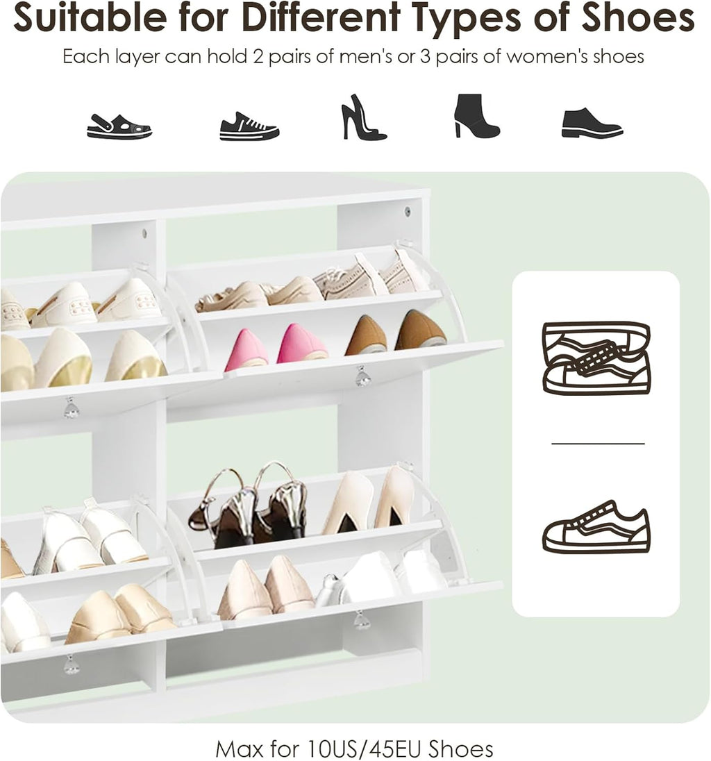White Shoe Cabinet with 4 2-layer Flip Drawers O527839