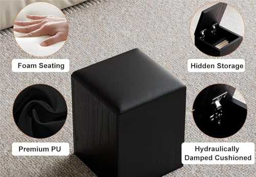 Black Lift-Top Coffee Table with Hidden Storage, 4 Stools and Lockable Wheels Q566720