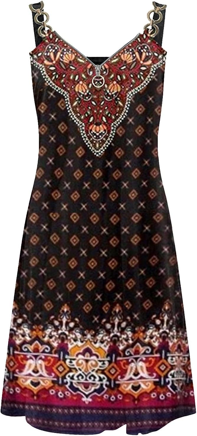 Boho Floral Print V Neck Sleeveless Spaghetti Strap Sundresses with Pockets R157
