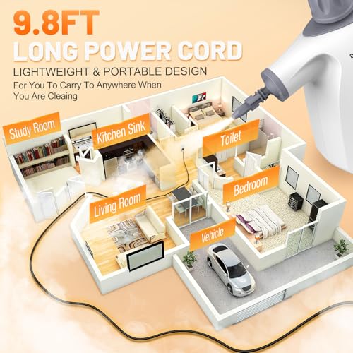 15.2OZ Handheld Pressurized Steam Cleaner with 11-Pieces Accessories J525
