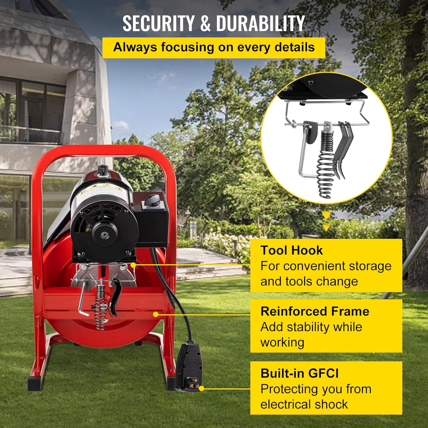 75Ft x 3/8Inch Drain Cleaner Machine, 250W, Portable Electric Drain Auger with Cutters Glove R419151