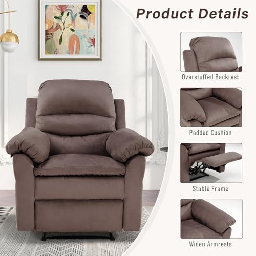 Breathable Fabric Cloth Single Recliner Chair with Padded Backrest and Armrests J65692