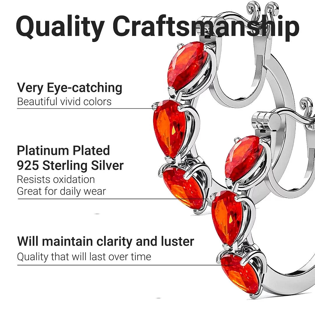 Orange Huggie Hoop Silver Cubic Zirconia Earrings B330