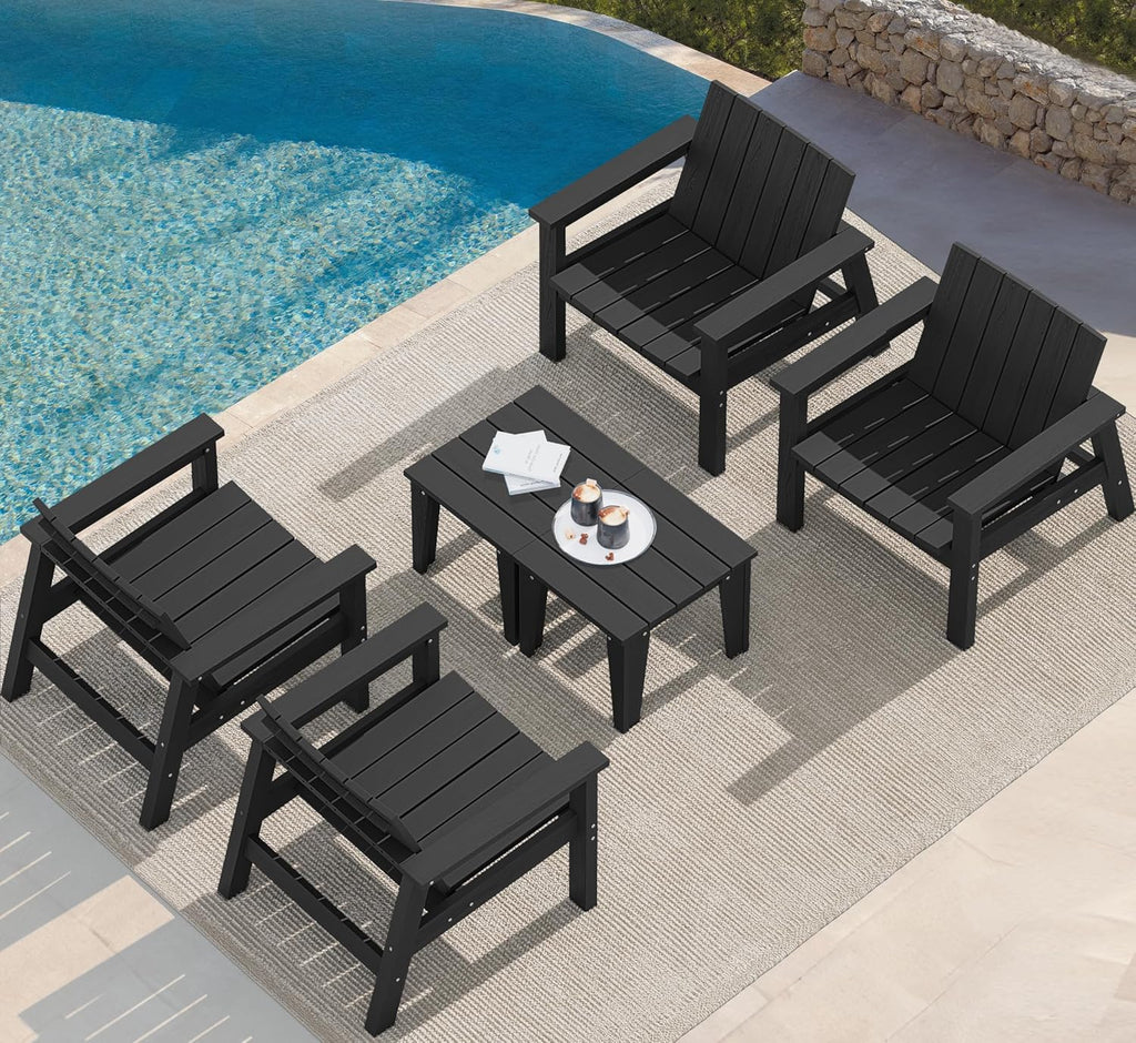 3 Piece HDPE Adirondack Chair Set with Side Table Black J723