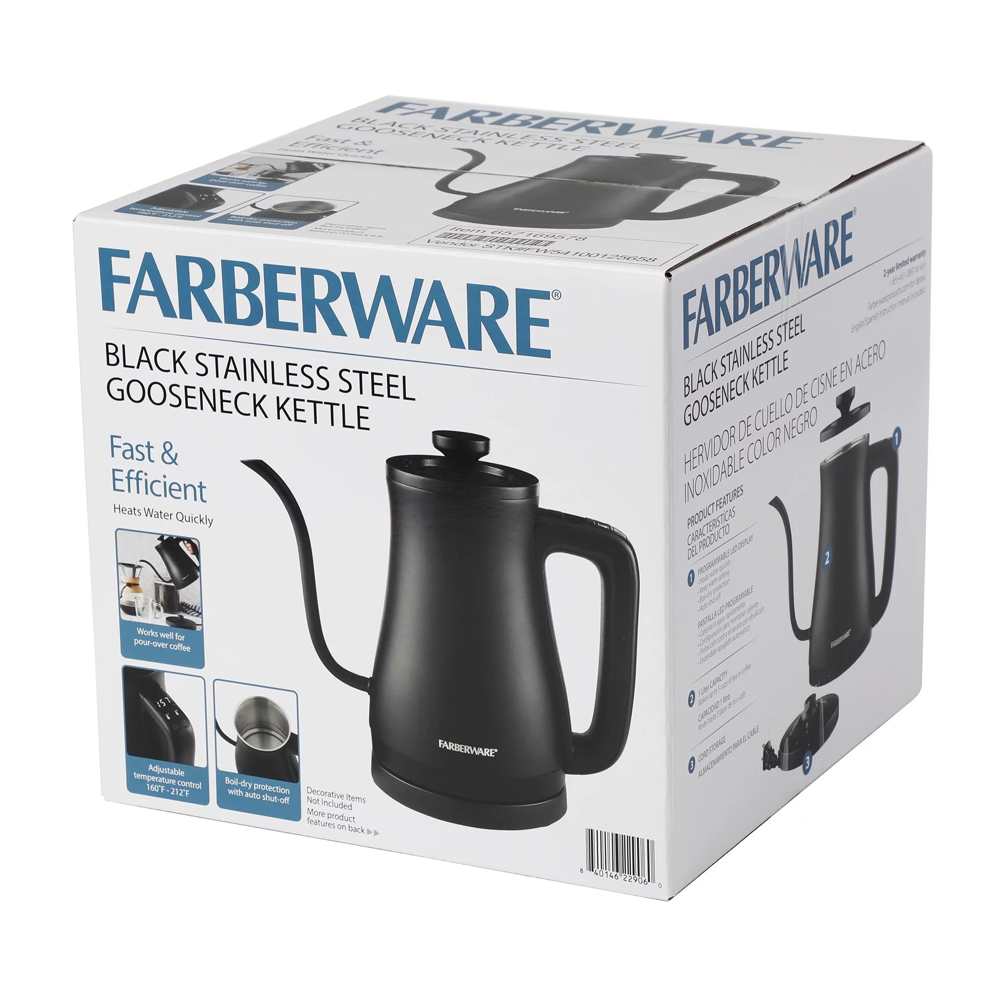 Black 1 Liter Gooseneck Electric Kettle X408935