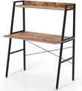 Rustic Brown 43 Inch 2-Tier Computer Desk with Shelves Metal Frame G42234