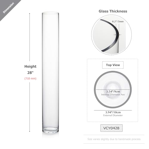 Thick Weighted Tall Clear Cylinder Glass Vase, 4" W x 20" H, 1 Piece P909