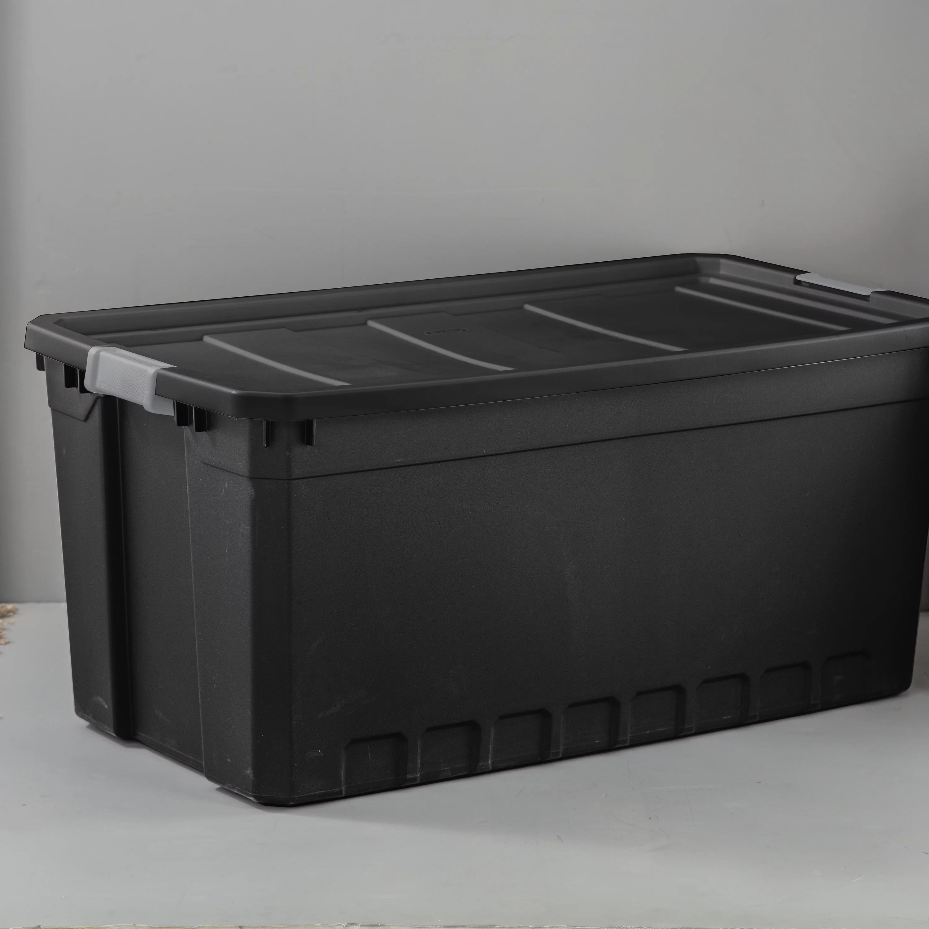 50 Gallon Black Plastic Stacker Tote Set of 3 B8752