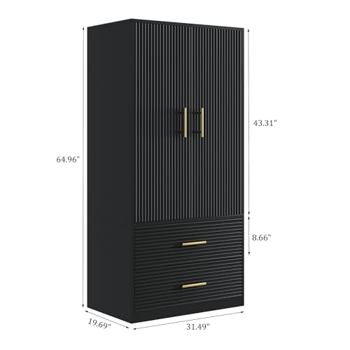 White Freestanding Wooden Armoire with 2 Drawers and Hanging Rod B94229