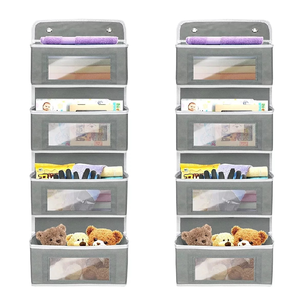 2 Pack 4-Shelf Over Door Hanging Organizer, Grey PVC K4876