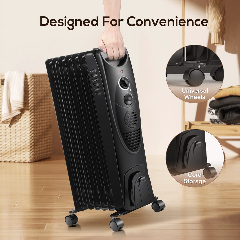 Black Electric Oil Filled Radiator Space Heater Q733