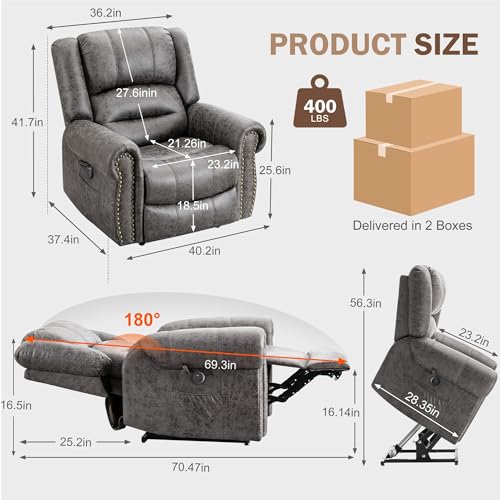Large Dual Motor Power Lift Recliner Chair with Massage and Heat Z770930