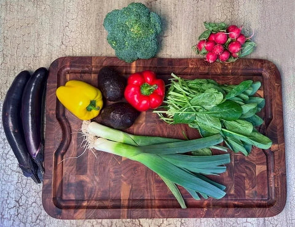 Organic End-Grain Hardwood Acacia Cutting Board with Juice Groove, 24 x 16 x 1 T33390