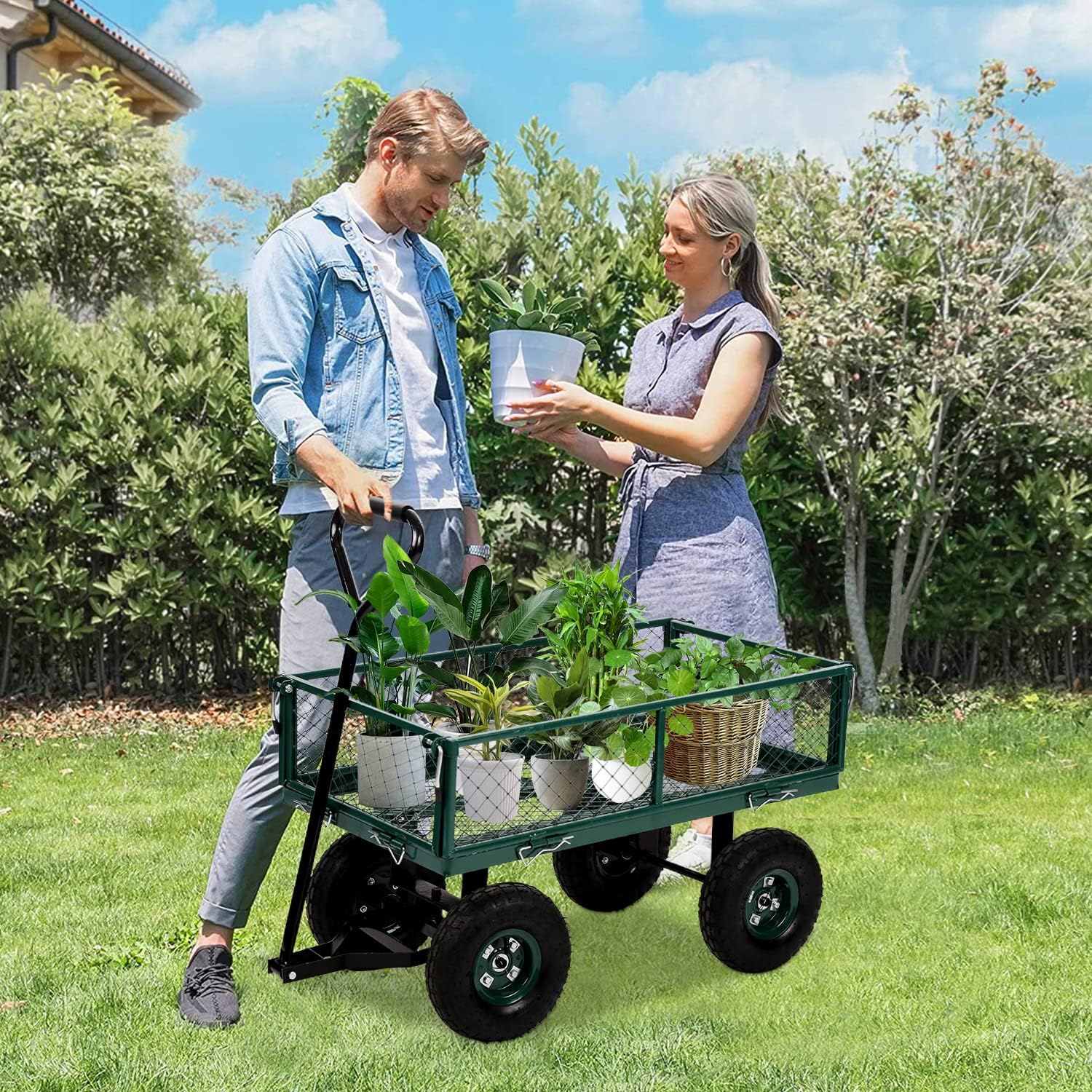 Heavy Duty Utility Wagon Garden Cart with Removable Sides, 400lb Weight Capacity, Folding Collapsible Wagon D1998