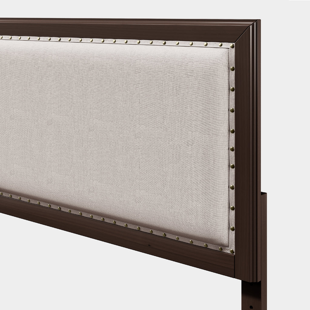 King Size Upholstered Wood Platform Bed Frame with Nailhead Trim L3807
