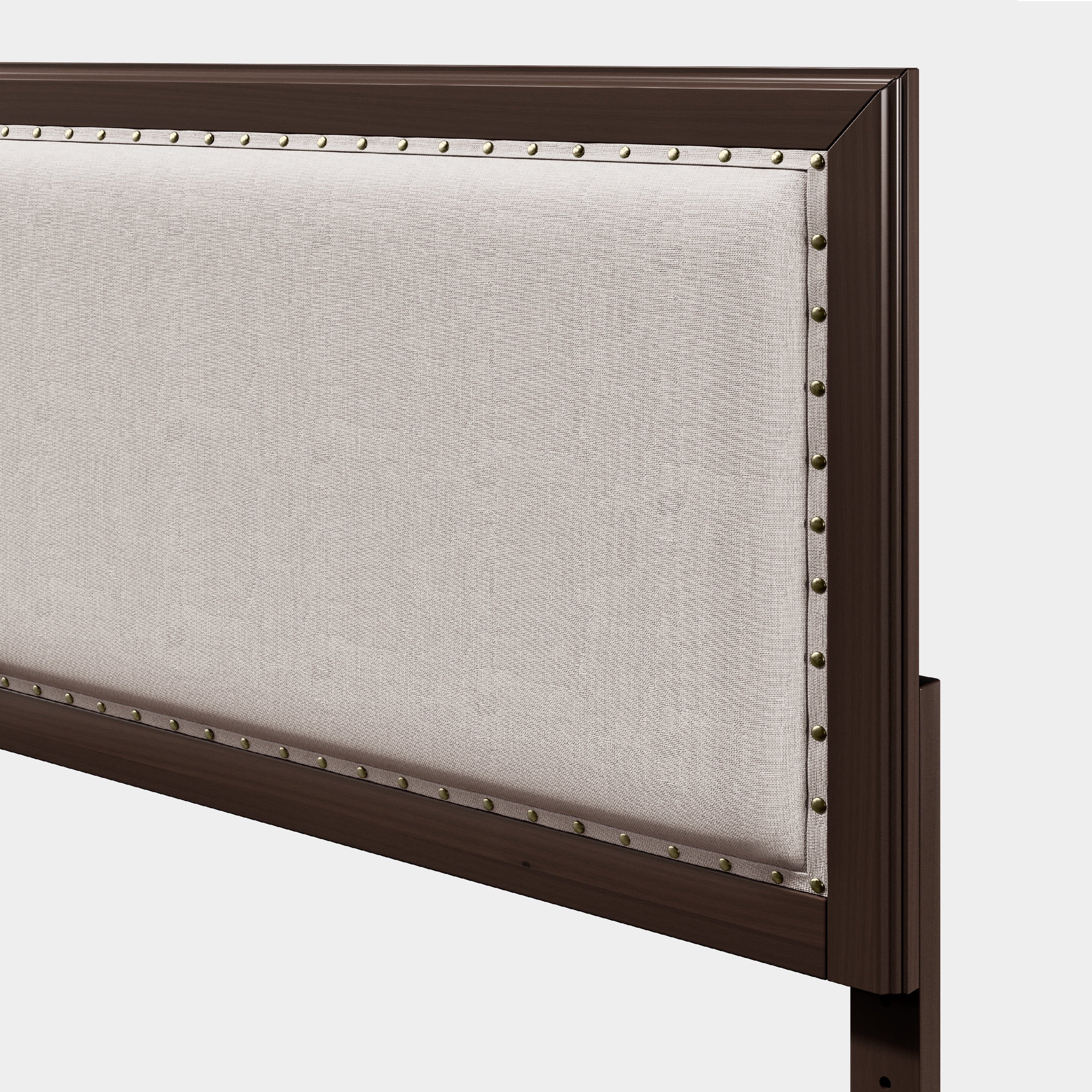 King Size Upholstered Wood Platform Bed Frame with Nailhead Trim L3807
