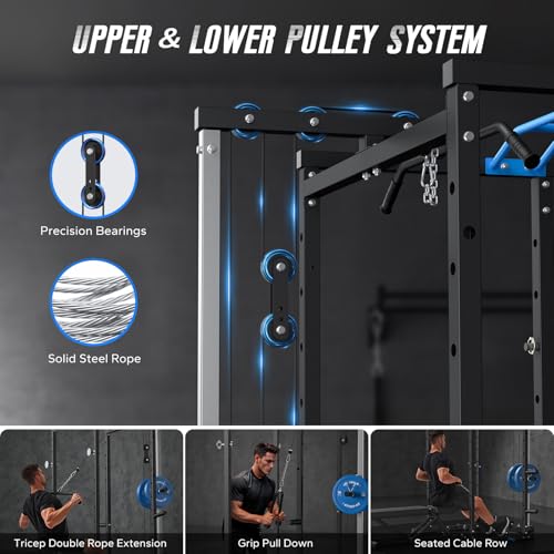 Power Cage Squat Rack with Cable Crossover System A752