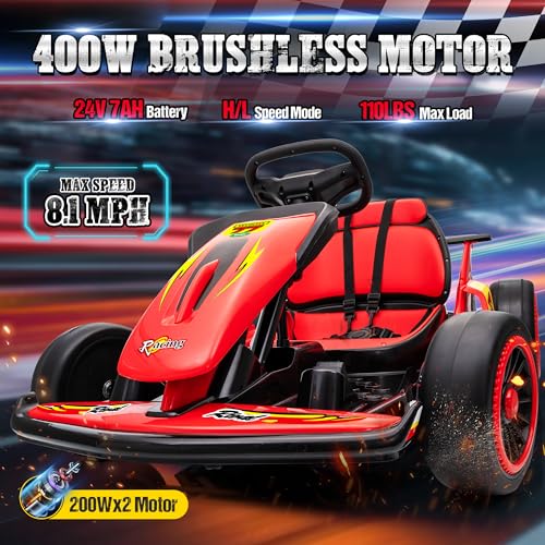 24V Electric Go Kart with 400W Motors, EVA Tires, Max Speed 8.1 MPH, Rose Red J782