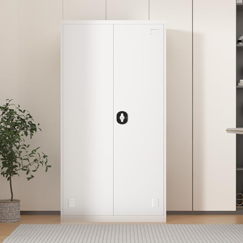 Black 72" Tall Steel Storage Cabinet with 2 Lockable Doors and Adjustable Shelves S8688