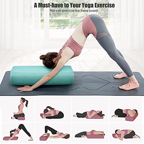 Yoga Bolster Pillow with Carry Handle, Removable Machine Washable Soft Suede Pillowcase C6181