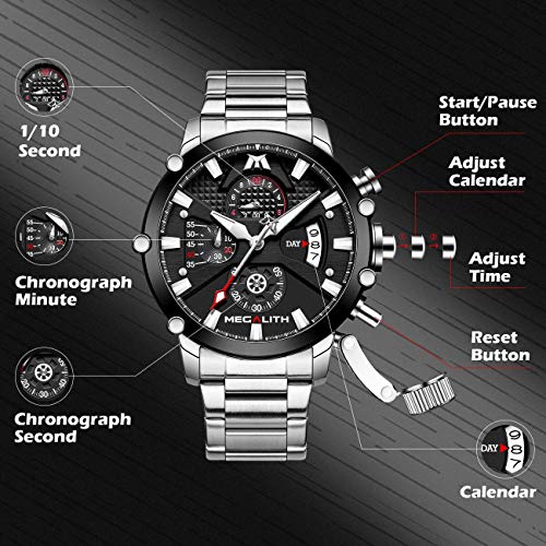 45mm Stainless Steel Chronograph Waterproof Analog Quartz Date Heavy Duty Men's Watch L348