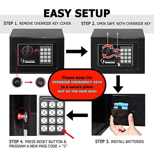 Black Steel Safe Box with Key Digital Keypad Lock T114838