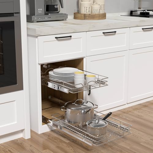 2 Tier Pull Out Cabinet Organizer 7.5" W x 21.5" D Chrome C206